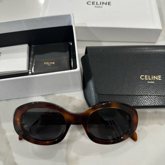 Celine Brown Triomphe Oval Sunglasses - Picture 1 of 6